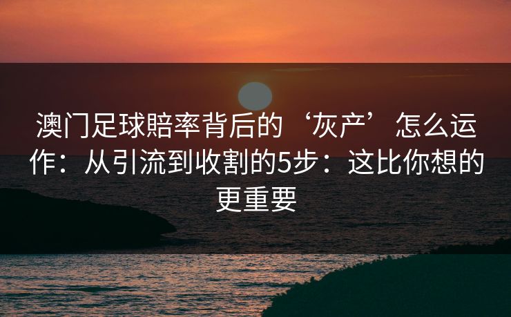 澳门足球賠率背后的‘灰产’怎么运作：从引流到收割的5步：这比你想的更重要