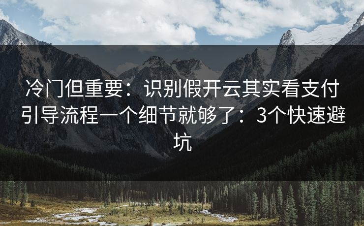 冷门但重要：识别假开云其实看支付引导流程一个细节就够了：3个快速避坑